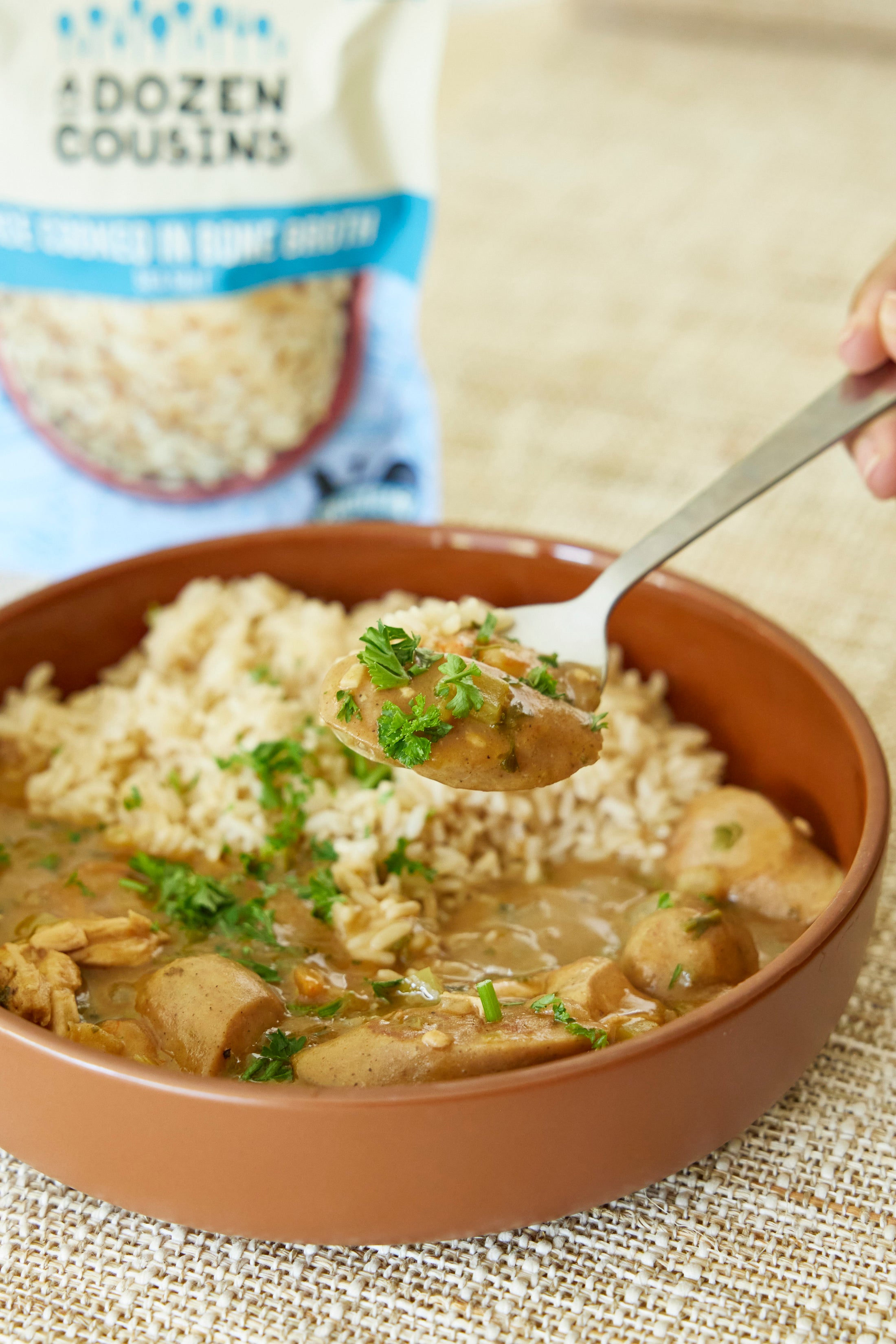 GUMBO w/ BONE BROTH RICE A Dozen Cousins