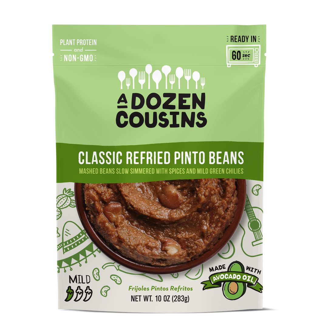 Classic Refried Pinto Beans (12 Pack) A Dozen Cousins
